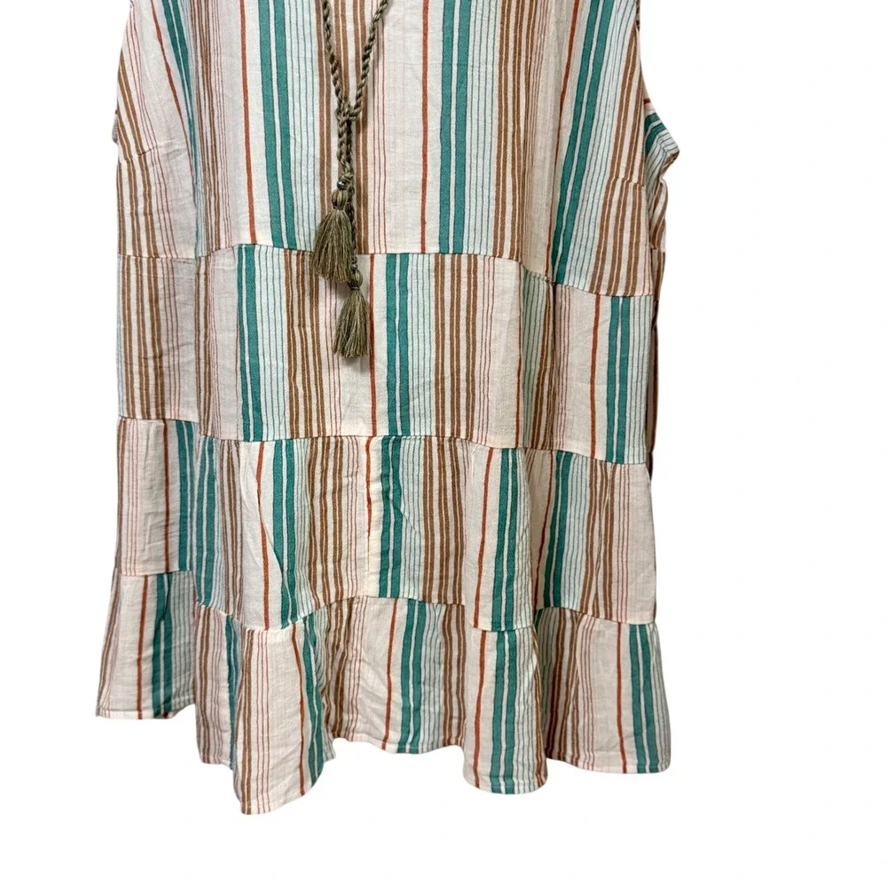 J. Jill Women 3X Cream Multi Striped Tiered Sleeveless Tassel Tunic Top NEW